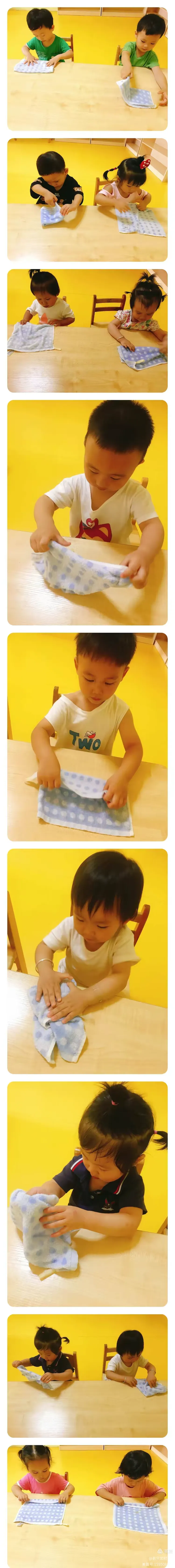 红黄蓝快乐宝贝幼儿园球球班蒙氏生活叠毛巾